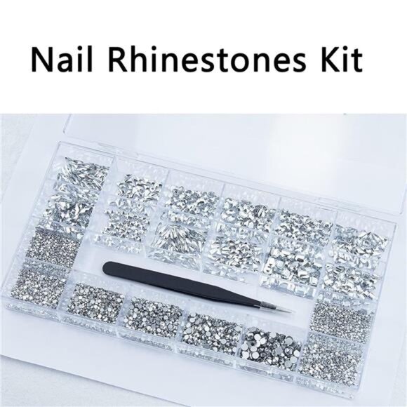 4880 Pcs Silver Color Nail Rhinestones Kit, Nail Art Rhinestones Crystals - Picture 5 of 6